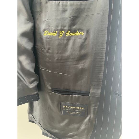 Holland & Sherry 100% Wool 2 Pc Suit Dark Blue Pastel Pinstripes Size 40 36 JP - Picture 5 of 12